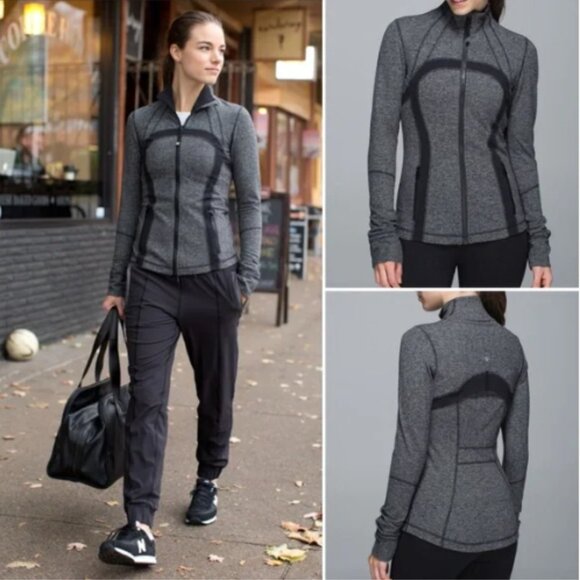 Lululemon Define Jacket Giant Herringbone Black Heathered Thumbholes Size 6 - Picture 1 of 16